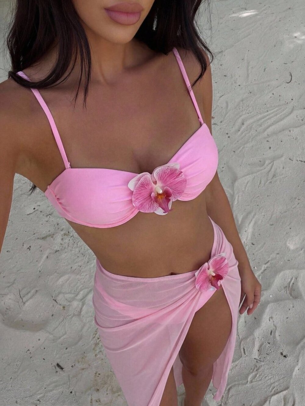Pink Casual Women's Push-Up Camisole High-Cut Bottoms Mesh Skirt 3-Piece Set